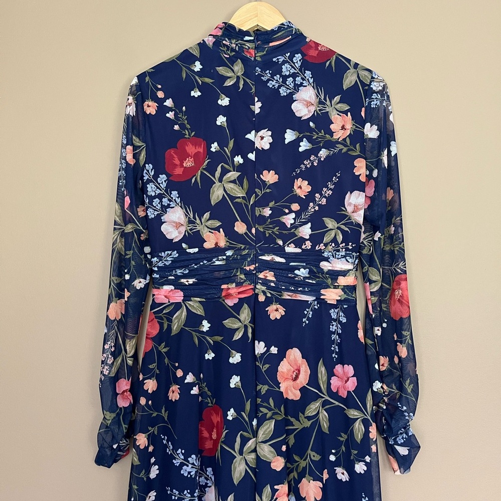 {Eliza J} Floral Mock Neck Long Sleeve Mesh Midi Dress - Womens 6 - Picture 6 of 10